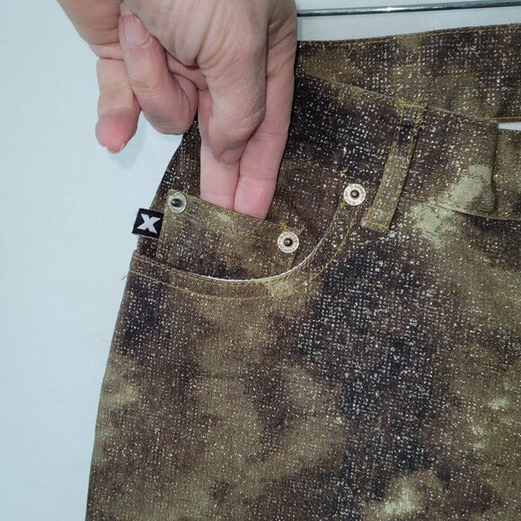 Express Jeans Womens 3/4 Camouflage Gold‎ Brown Metallic Stretch Snakeskin - Picture 3 of 11